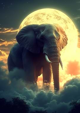 Elephant in the Clouds at Moonrise