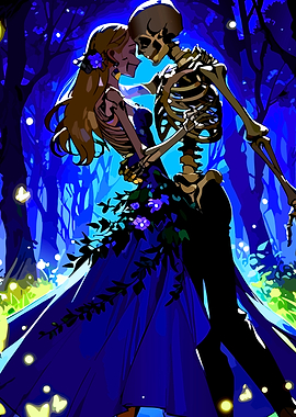Skeleton Couple Dancing in Forest