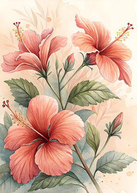 Watercolor Hibiscus Flowers