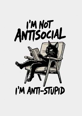 Cat reading a book, I'm not antisocial