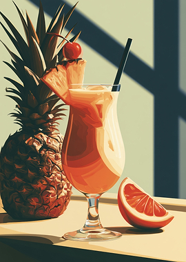 Tropical Cocktail with Pineapple and Grapefruit