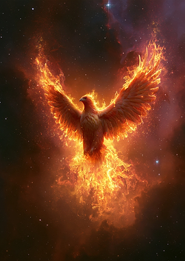 Phoenix Rising from Flames in Space