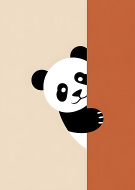 Panda peeking from behind a wall