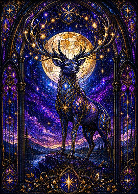 Stained Glass Celestial Stag