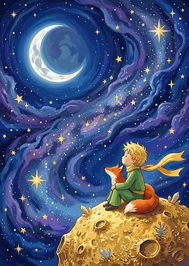 The Little Prince and Fox in Space