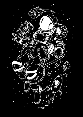 Astronaut Floating in Space with Rocket