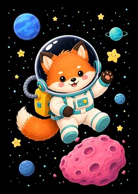 Cute Fox Astronaut in Space