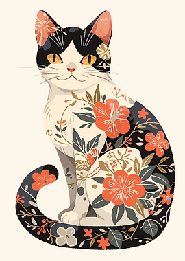 Floral Cat Illustration
