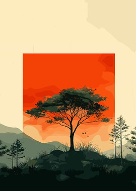 African Acacia Tree at Sunset