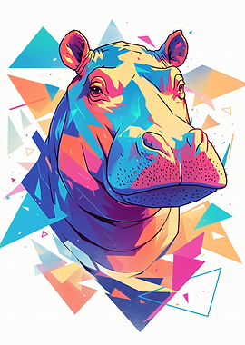 Colorful Geometric Hippo Portrait