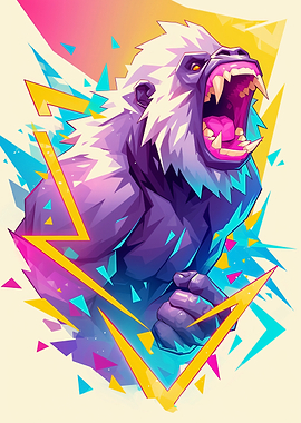 Aggressive Gorilla with Geometric Background