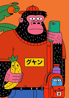 Gorilla with Phone and Banana