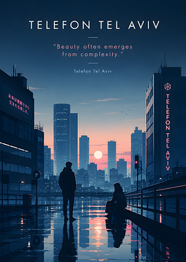 Neon Cityscape with Silhouetted Figures