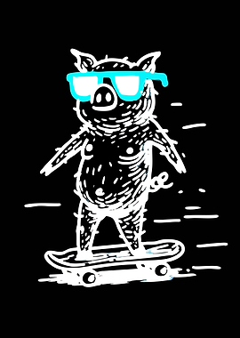 Cool Pig on Skateboard