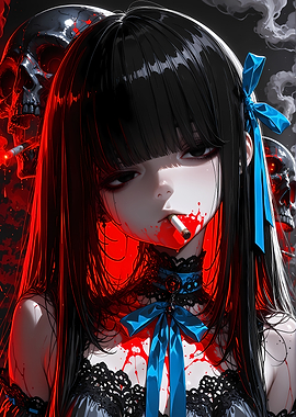 Gothic Anime Girl with Skulls