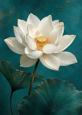 White Lotus Flower on Teal Background
