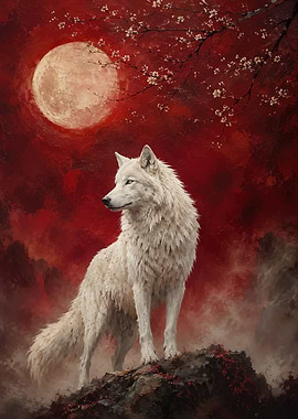 White Wolf Under a Red Moon