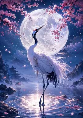 Crane under the Full Moon