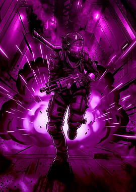 Soldier running through explosion