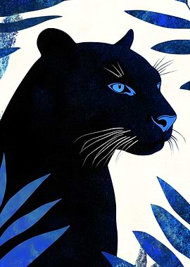 Minimalist Blue Jungle Panther Silhouette