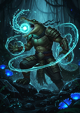 Alligator Warrior Casting Water Magic