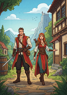 Fantasy Adventurers in a Village