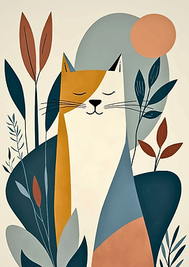 Abstract Cat with Plants
