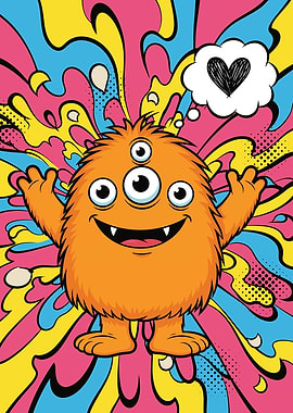 Cute Orange Monster with Three Eyes
