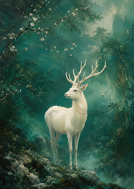 White Stag in Enchanted Forest