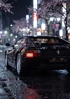Black Ferrari Testarossa at Night