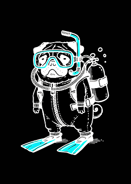 Diving Pug Illustration