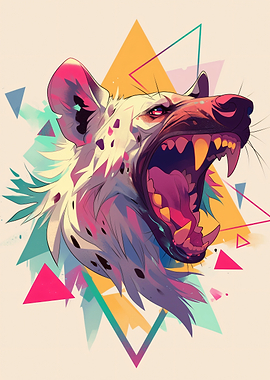 Aggressive Hyena with Geometric Background