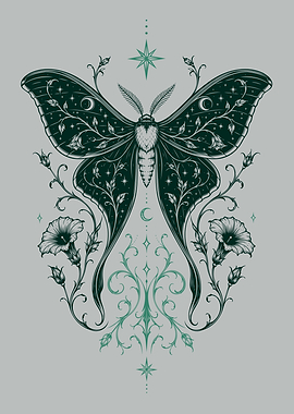 Luna Moth Art - Mystical Moth and Floral Design