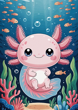 Cute Axolotl Underwater Scene