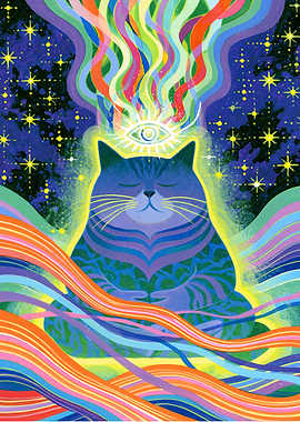 Meditating Cat with Third Eye