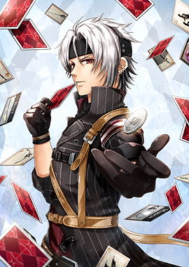 man with cards and coin