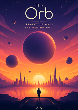 Sci-fi Poster with Orbs and Cityscape