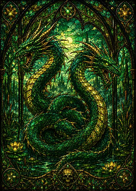 Two-Headed Dragon Stained Glass