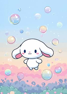 Cinnamoroll Floating Among Bubbles