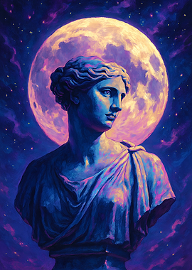 Bust of Venus against a Cosmic Moon