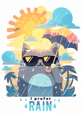 Cat with Umbrella in the Rain