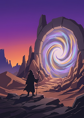 Wizard Approaching a Mystical Portal