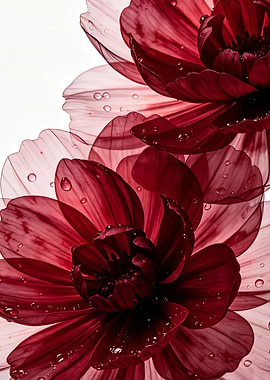 Close-up of Red Dahlia Flowers with Water Droplets