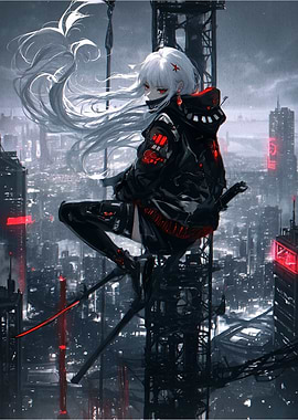 Cyberpunk Anime Girl with Katana