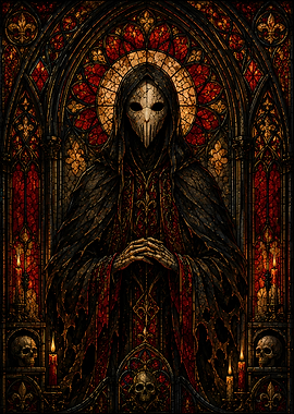 Gothic Grim Reaper Stained Glass