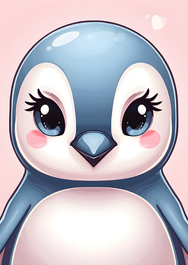 Cute Cartoon Penguin with Pink Hearts