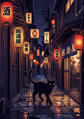 Black Cat in a Japanese Alley