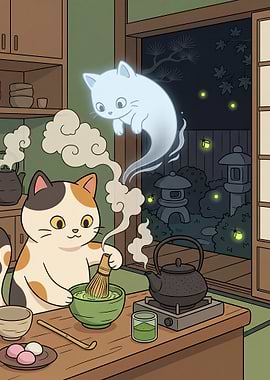 Cats Making Matcha Tea
