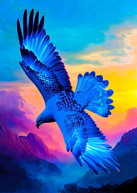 Blue Eagle Soaring Over Mountains