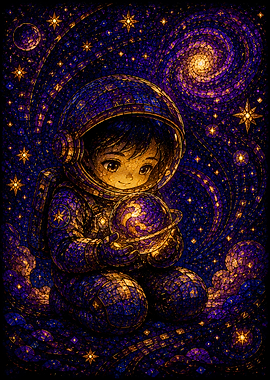 Astronaut holding a glowing planet